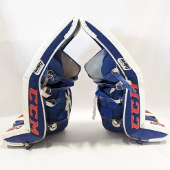 CCM Extreme Flex III - Used Pro Stock Goalie Pads White/Blue/Red) -Hockey Shop PAD042B4