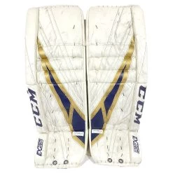CCM Extreme Flex 4 - Used Pro Stock Goalie Pads - (White/Navy/Gold)