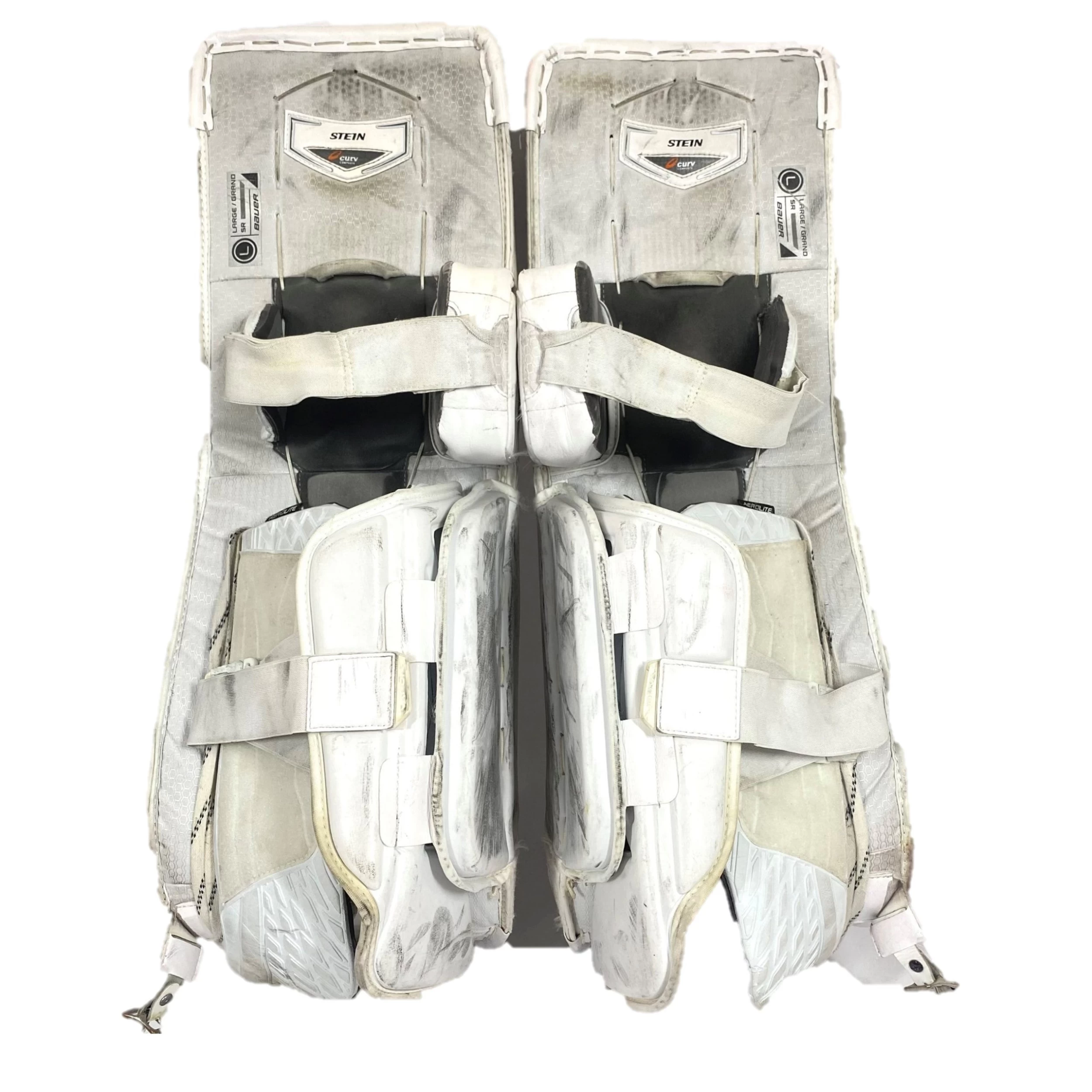 Bauer Supreme Ultrasonic - Used Pro Stock Goalie Pad Set (White/Red/Yellow) 4 Bauer Supreme Ultrasonic - Used Pro Stock Goalie Pad Set (White/Red/Yellow) - Image 4