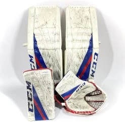 CCM Extreme Flex III - Used Pro Stock Goalie Pads - Full Set (White/Blue/Red)