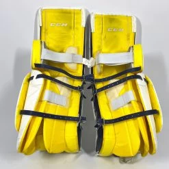 CCM Extreme Flex 4 - Used NCAA Pro Stock Senior Goalie Pads (White/Gold) -Hockey Shop Photo2023 05 24 121334PM
