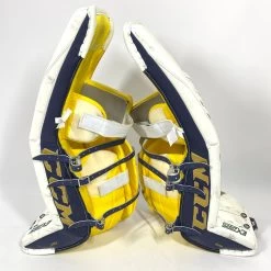 CCM Extreme Flex 4 - Used NCAA Pro Stock Senior Goalie Pads (White/Gold) -Hockey Shop Photo2023 05 24 121529PM