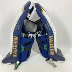 Vaughn Pro Custom - Used NCAA Pro Stock Goalie Pads (White/Blue/Gold) -Hockey Shop Photo2023 06 09 10356PM