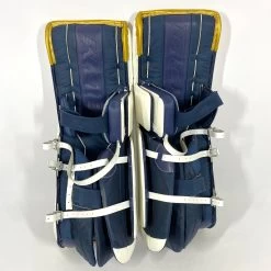 CCM Extreme Flex 5 - Used NCAA Pro Stock Goalie Pads (White/Blue/Gold) -Hockey Shop Photo2023 06 09 11637PM
