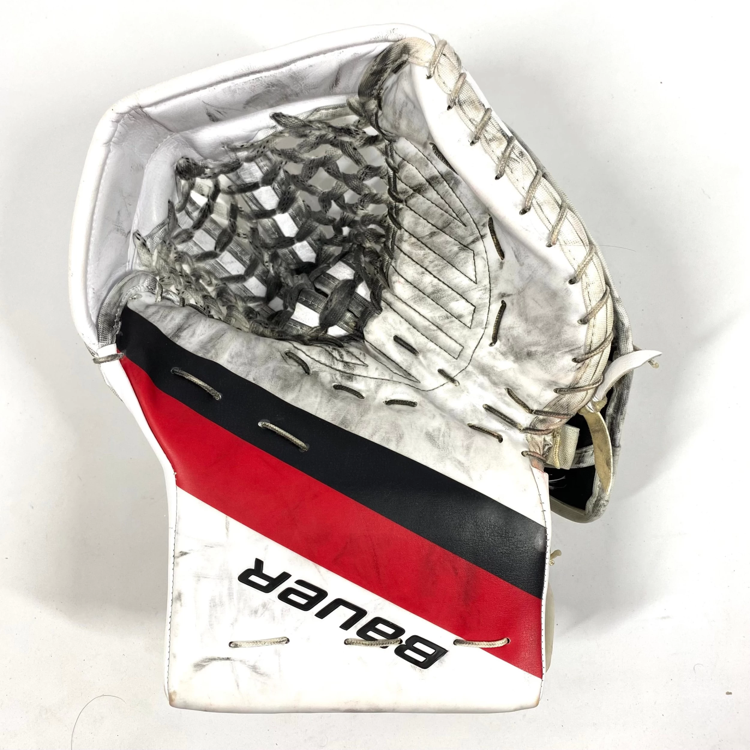 Bauer Supreme Mach - Used Pro Stock Goalie Glove (White/Red/Black) 1 Bauer Supreme Mach - Used Pro Stock Goalie Glove (White/Red/Black)